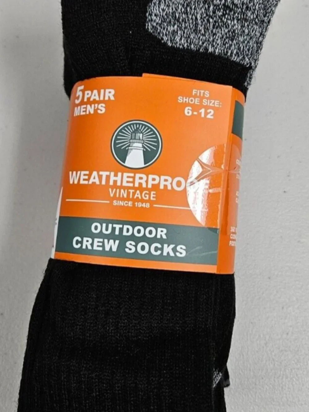 Weatherproof Vintage 5 Pair Outdoor Wool Blend Crew Sock Sz 6-12 Black Gray Hee